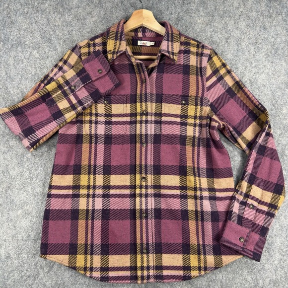 Faherty Legend Shirt Womens Small Purple Plaid Stretch Flannel Long Sleeve - Picture 2 of 14